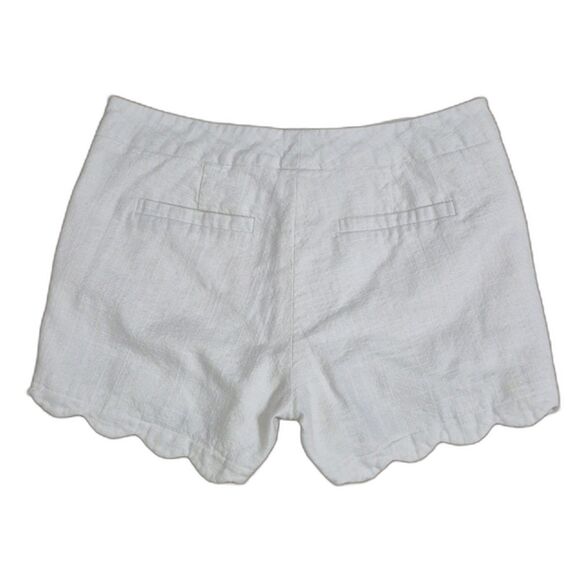 Cynthia Rowley Shorts 6 White Linen Blend Scalloped Lettuce Hem Beachy Preppy - Picture 2 of 7